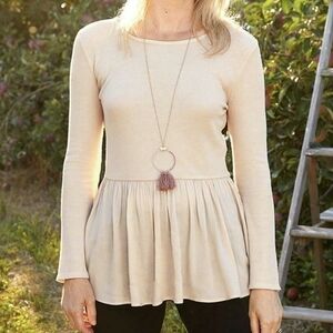 𝅺MATILDA Jane Ecru Waffle Tunic Modal M Peplum Neutral Cottage